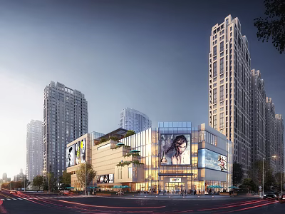 Modern Commercial Street With High Rise Buildings Shopping Mall And Busy Urban Atmosphere 3d model