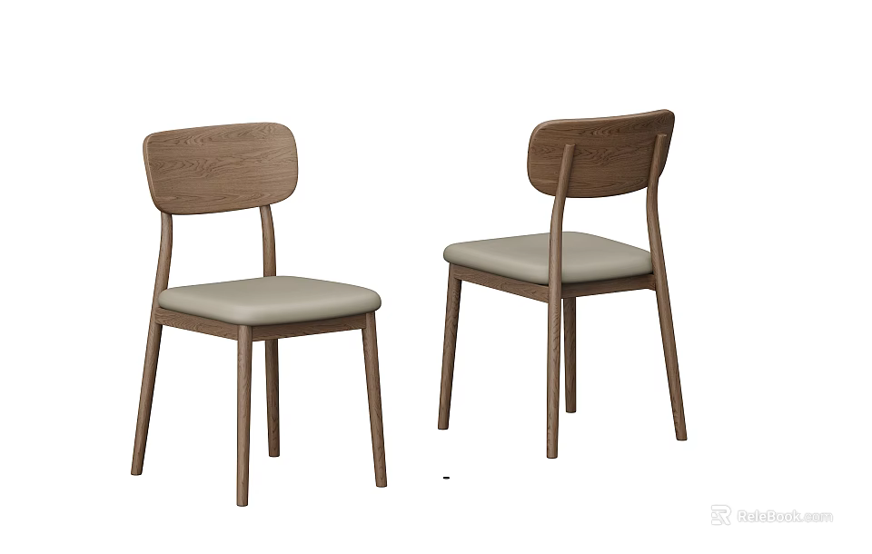 Modern Wooden Dining Chairs Featuring Curved Backrest And Light Gray Padded Seats 3d model 