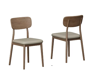 Modern Wooden Dining Chairs Featuring Curved Backrest And Light Gray Padded Seats 3d model