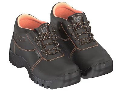 Durable Black Work Shoes With Orange Lining Thick Sole And Strong Laces 3d model