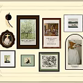 White Wall Framed Art Collection With Vintage Pictures Various Styles And Decorative Border