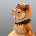 Friendly Orange Cartoon Dinosaur 3D Model With Glasses And Brown Mane