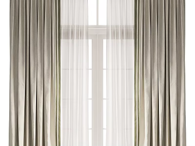 Layered Beige Curtains With White Sheer Panels For Window Home Decor 3d model