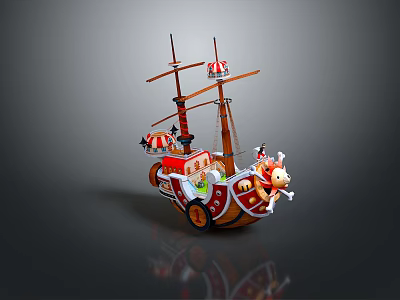 Colorful Cartoon Style Toy Ship With Multiple Masts And Decorative Elements 3d model