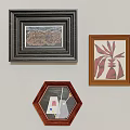Photo Wall With Square Hexagonal Frames Black Brown Borders And Decorative Artwork 3d model
