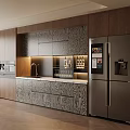 Modern Kitchen Sideboard Interior Design With Wooden Cabinets Stainless Steel Refrigerator And Glass Doors