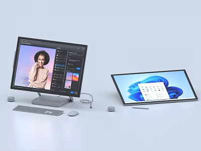 Modern Computer Workstation With Desktop Monitor Tablet Display Editing Software Calendar Keyboard Mouse And Stylus 3d model