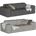 Modern Two Seater Sofa With Gray Pillows And Soft Throw Blanket 3d model