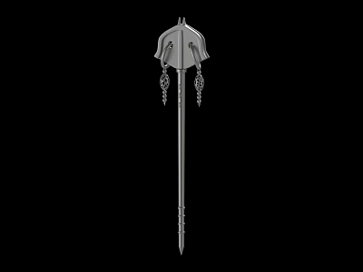 Decorative Metal Weapon With Long Handle Ornamental Top And Hanging Chains 3d model