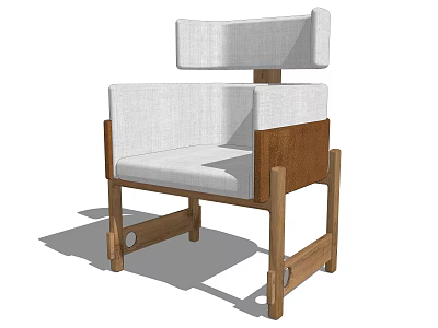 Modern Armchair With Wooden Frame And White Fabric Upholstery For Living Room 3d model