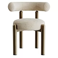 Beige Bouclé Upholstered Single Chair With Brass Metal Legs Modern Minimalist Design