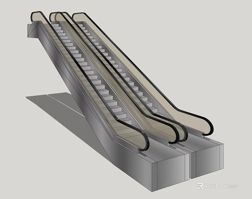 Modern Escalator Design With Metal Structure Transparent Handrails And Steps 3d model