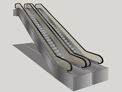 Modern Escalator Design With Metal Structure Transparent Handrails And Steps 3d model