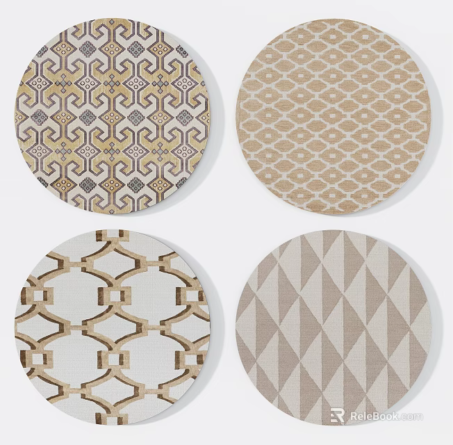 Round Rugs With Various Geometric Patterns In Neutral Tones For Home Decor 3d model