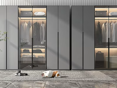 Sleek Modern Wardrobe Design With Glass Doors Hanging Clothes Storage Compartments And LED Lighting 3d model