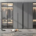 Sleek Modern Wardrobe Design With Glass Doors Hanging Clothes Storage Compartments And LED Lighting
