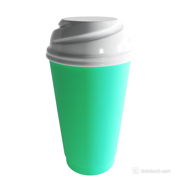Green Beverage Cup With White Swirl Lid And Modern Design Features 3d model 