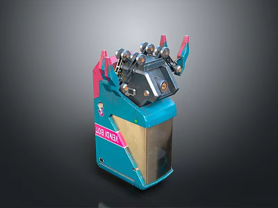Mechanical Lab Rat Character With Blue Pink Exterior And Top Metal Protrusions Structural Design 3d model