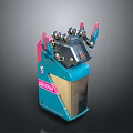 Mechanical Lab Rat Character With Blue Pink Exterior And Top Metal Protrusions Structural Design