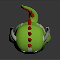Cute Green Monster Game Character With White Horns Red Crest Big Eyes And Sharp Teeth