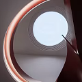 Modern Red Spiral Staircase With Curved Structure And Interior Hall Lighting Design
