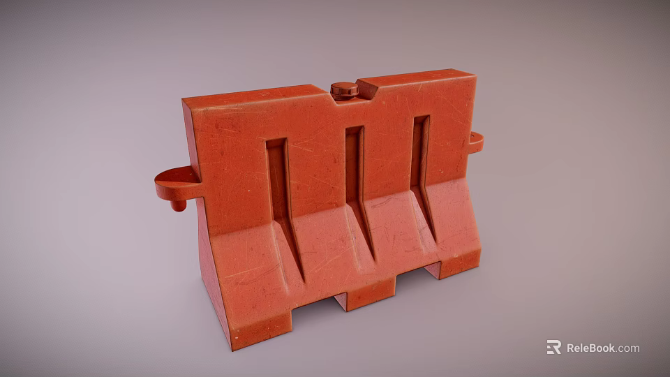 Red Concrete Traffic Barrier With Holes And Side Handles For Construction Areas 3d model 