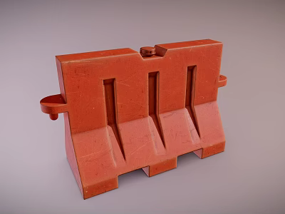 Red Concrete Traffic Barrier With Holes And Side Handles For Construction Areas 3d model