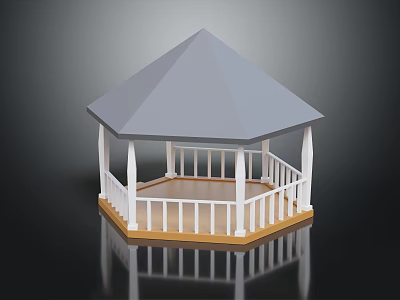 Hexagonal Gazebo Structure With Grey Roof White Columns And Wooden Platform 3d model
