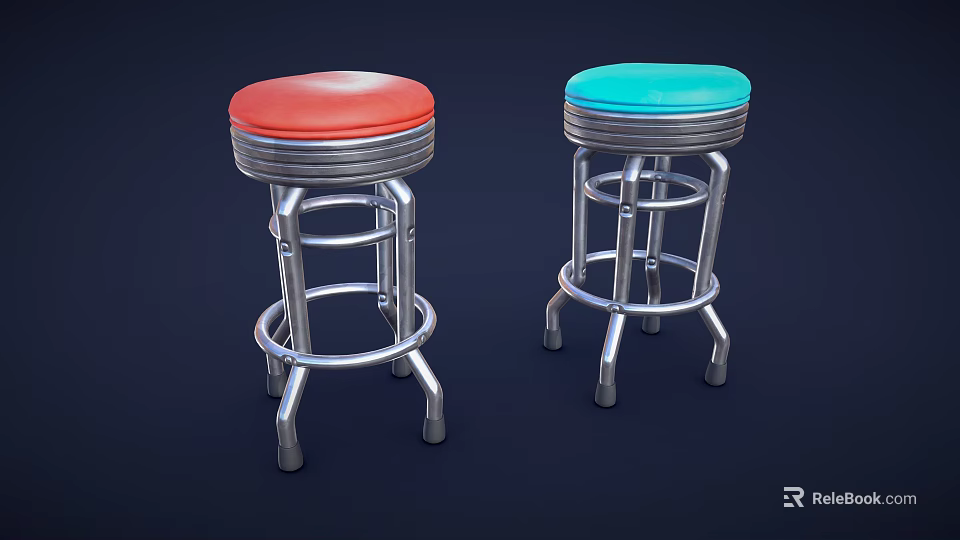 Modern Leisure Chairs With Red And Blue Seats And Silver Metal Frames 3d model 