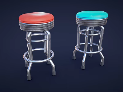 Modern Leisure Chairs With Red And Blue Seats And Silver Metal Frames 3d model