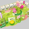 Inflatable Flower Shaped Models in Green Pink Exhibition Area with Booth Displays
