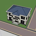 Two Story White Detached Villa With Balcony Columns And Green Surroundings
