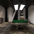 Modern Billiard Room Interior With Multiple Pool Tables And Lighting 3d model