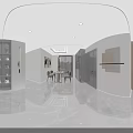 Modern Living Dining Room Interior Design With TV Wall Open Shelves And Marble Floor