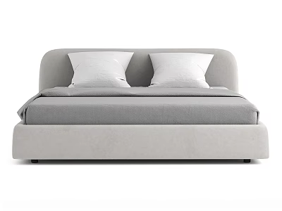 Modern Minimalist Light Gray Upholstered Double Bed With Soft Headboard And Cozy Bedding Set 3d model