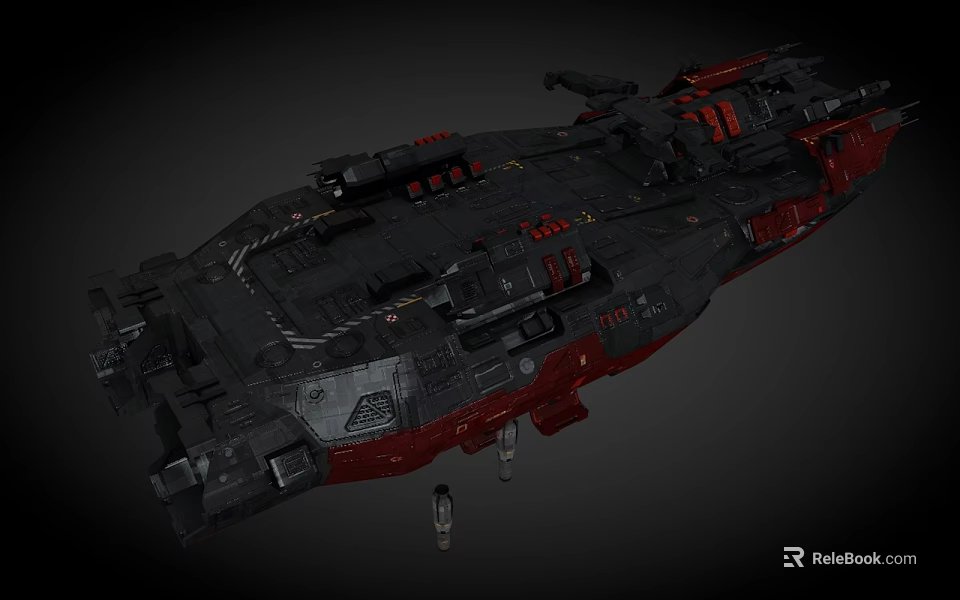 Military Vehicle Black Red Armored Large Complex Design With Weaponry And Deck Structure 3d model