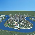 Aerial View Urban Planning With River Skyscrapers Green Spaces And Bridges