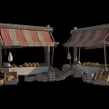 Two Traditional Market Stalls With Red White Striped Awnings And Bread Displays
