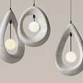 Three Modern Gray Teardrop Shaped Pendant Lights Hanging Glowing White Bulbs