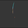 Blue Fishing Rod With Fishing Line And Hooks On Dark Background 3d model