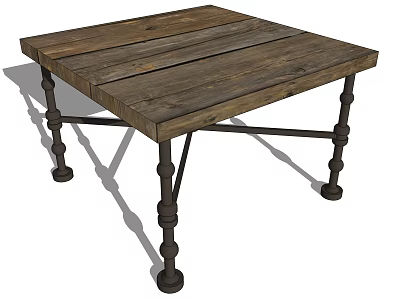 Functional Desk Featuring Rustic Wooden Tabletop And Black Metal Decorative Legs 3d model