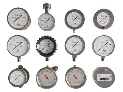 Industrial Equipment Including Multiple Types of Precision Pressure Gauges with Different Designs 3d model