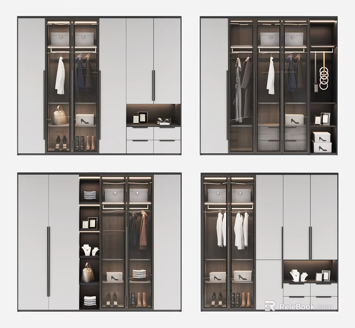Modern Wardrobe Interior Design With Multiple Compartments Hanging Rods And Storage Drawers 3d model