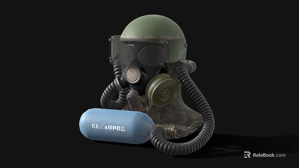 Industrial Gas Mask Equipment with Helmet Goggles Breathing Tube and SCUBA Tank 3d model 