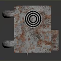 Old Rusty Industrial Equipment With Circular Lid Metal Pipe And Label