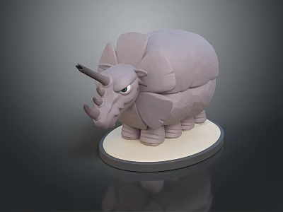Low Poly Rhinoceros 3D Character Model With Geometric Shape And Gray Base Stand 3d model