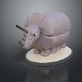 Low Poly Rhinoceros 3D Character Model With Geometric Shape And Gray Base Stand