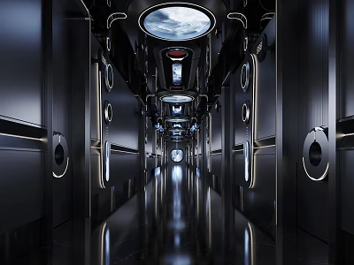 Hi Tech KTV Interior With Metallic Elements And Corridor Lights 3d model
