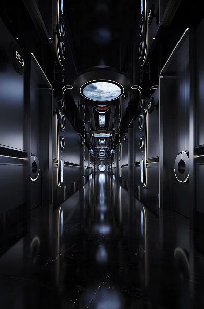 Hi Tech KTV Interior With Metallic Elements And Corridor Lights 3d model