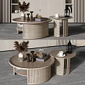 Set of Modern Coffee Tables with Woven Design Featuring Coffee Cup and Pampas Decor